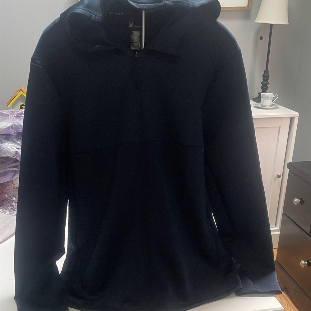 Summer Sale Markdown SpyderActive Navy Blue Hood Jacket Lgth 28”, Pit 2!Pit 24”